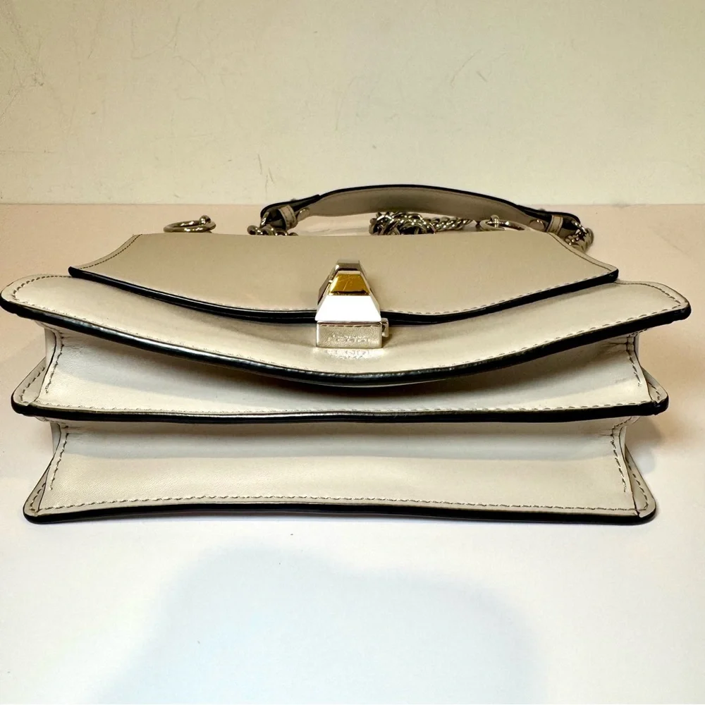 Fendi Kan I Small Shoulder Bag In Neutral Grey Leather W Silver Chain Strap